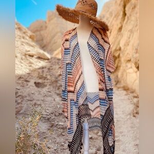 Festival/Beach/Poolside Globetrotter Kimono in Sunset print with tassels.